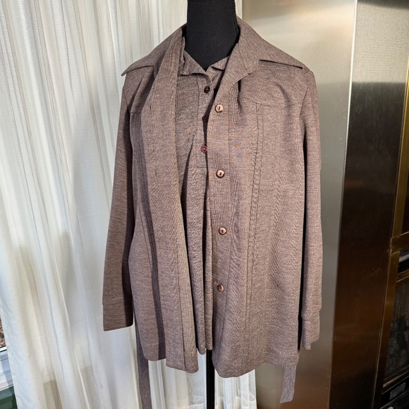 Vintage 1970s set, jacket and blouse, tie belt, taupe, NWT, Paris Star, 12 (M/L) - Picture 2 of 15